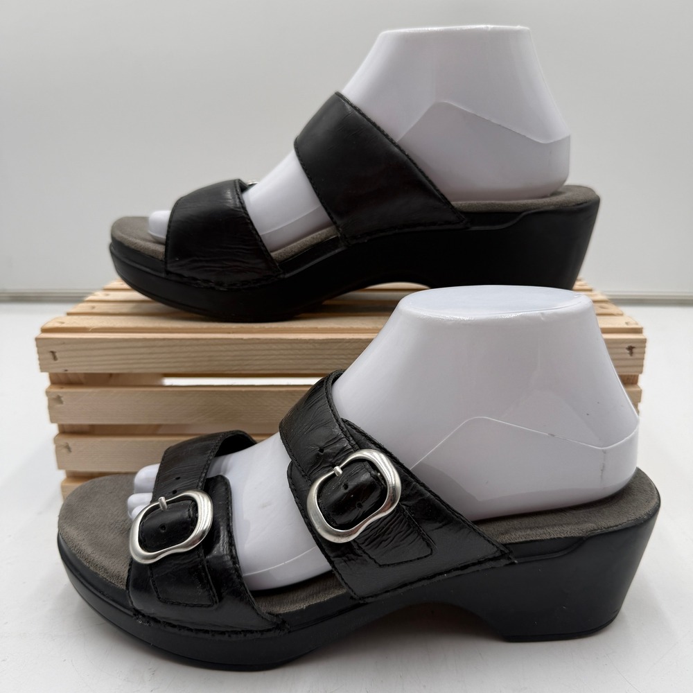 Dansko Sandals Sophie Buckle Strap Leather Wedge Black Women 40